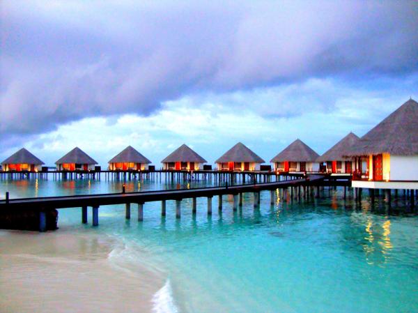 Water villas in Raa Atoll. Maldives